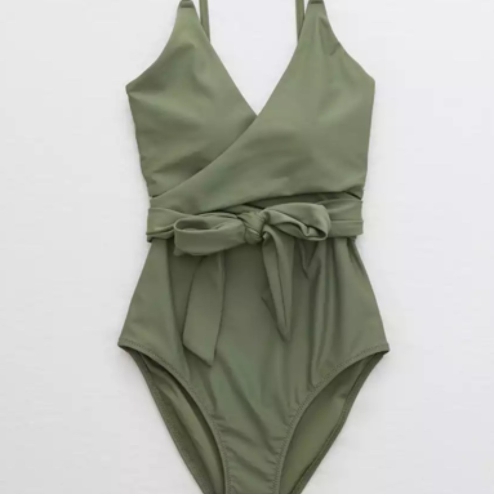 Olive Green Wrap Aerie One Piece Bathing Suit